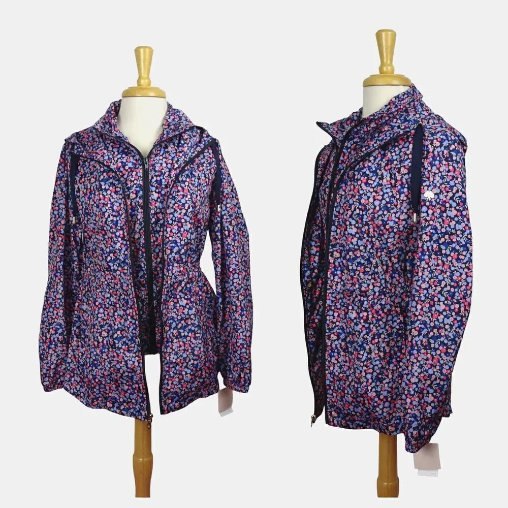 Kate Spade Packable Anorak Utility Jacket Park Ave Floral Double Zip NWT XS
